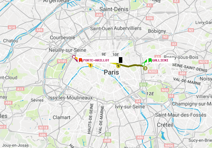 plan itinéraire ratp de Gallieni (Parc de Bagnolet) à Porte Maillot