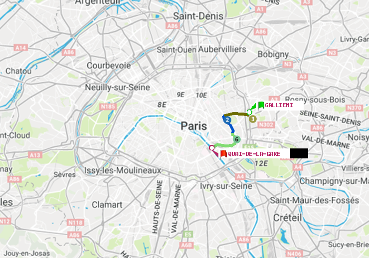 plan itinéraire ratp de Gallieni (Parc de Bagnolet) à Quai de la Gare