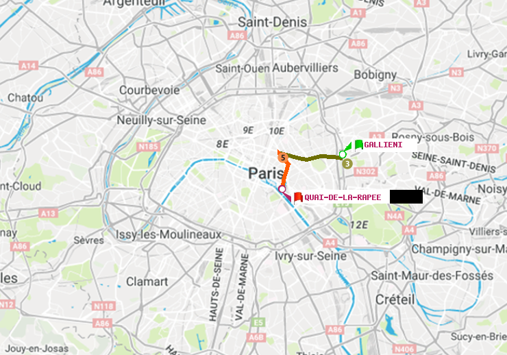 plan itinéraire ratp de Gallieni (Parc de Bagnolet) à Quai de la Rapée