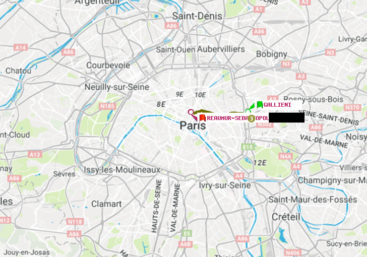 plan itinéraire ratp de Gallieni (Parc de Bagnolet) à Réaumur-Sébastopol