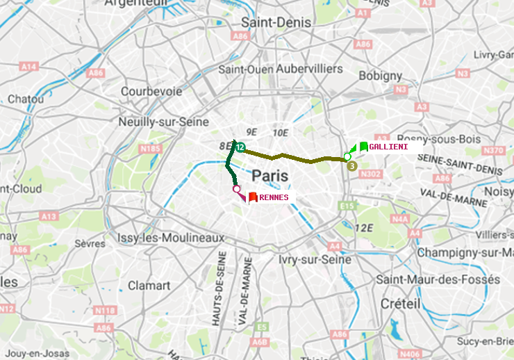 plan itinéraire ratp de Gallieni (Parc de Bagnolet) à Rennes