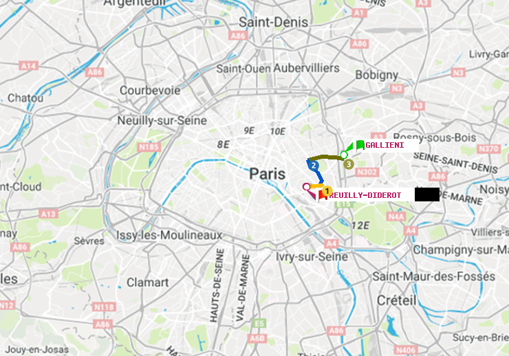 plan itinéraire ratp de Gallieni (Parc de Bagnolet) à Reuilly-Diderot