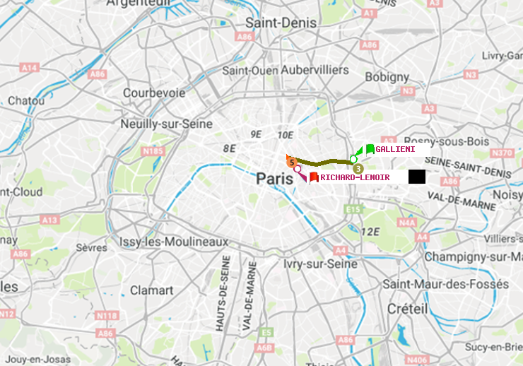 plan itinéraire ratp de Gallieni (Parc de Bagnolet) à Richard-Lenoir