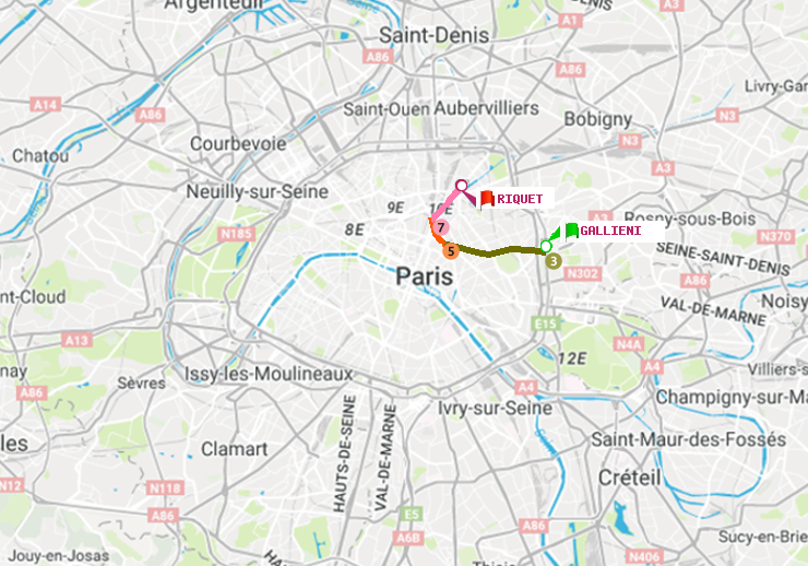plan itinéraire ratp de Gallieni (Parc de Bagnolet) à Riquet