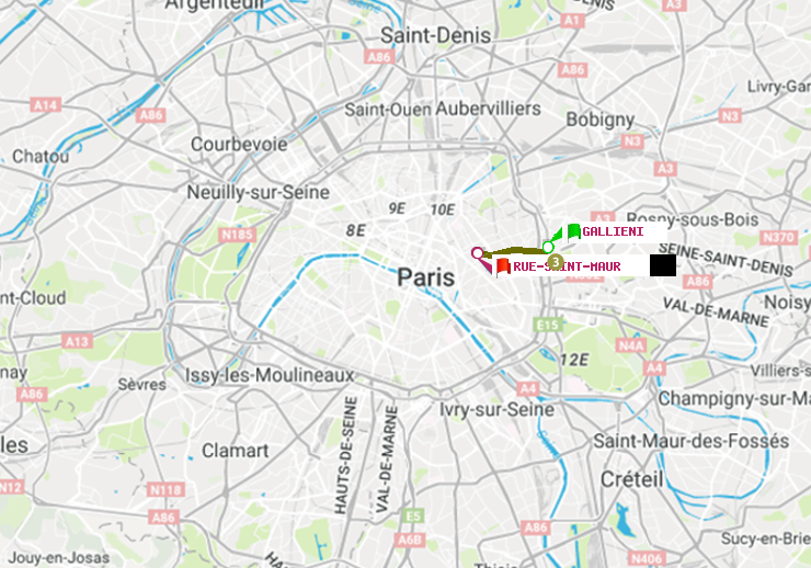 plan itinéraire ratp de Gallieni (Parc de Bagnolet) à Rue Saint-Maur