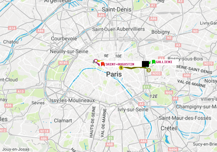 plan itinéraire ratp de Gallieni (Parc de Bagnolet) à Saint-Augustin