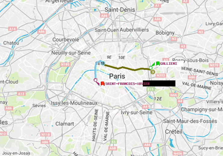 plan itinéraire ratp de Gallieni (Parc de Bagnolet) à Saint-Francois-Xavier