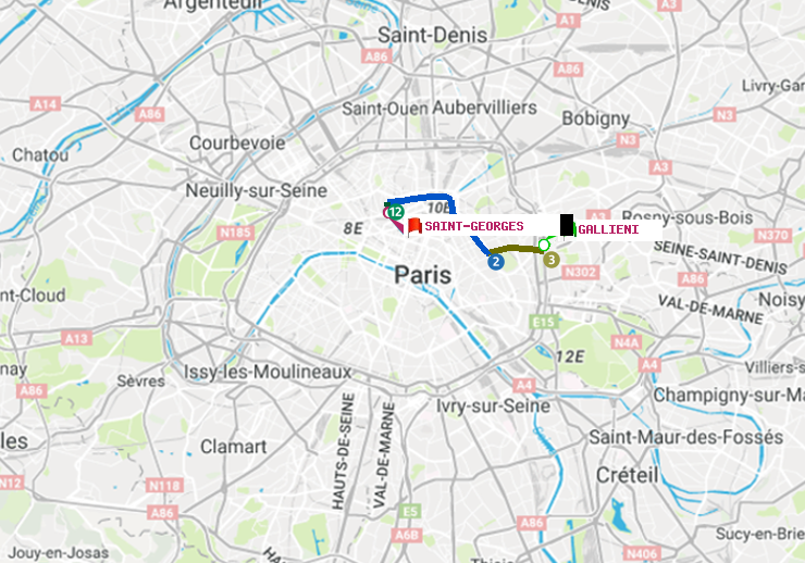 plan itinéraire ratp de Gallieni (Parc de Bagnolet) à Saint-Georges