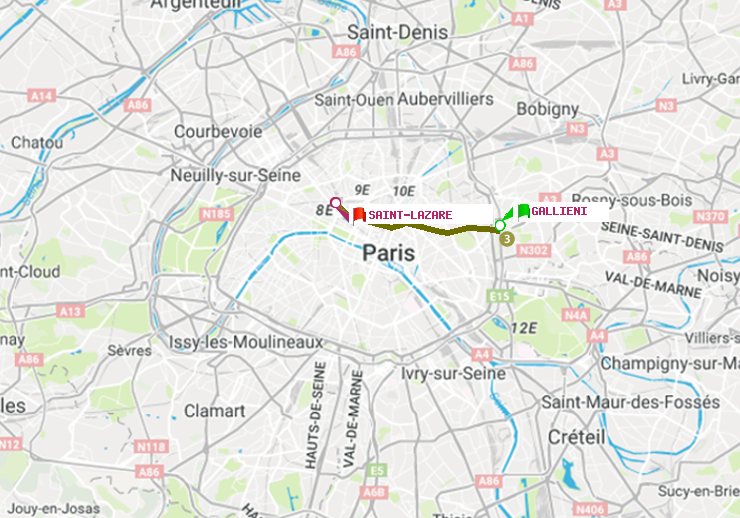 plan itinéraire ratp de Gallieni (Parc de Bagnolet) à Saint-Lazare