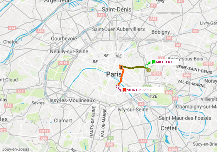 plan itinéraire ratp de Gallieni (Parc de Bagnolet) à Saint-Marcel