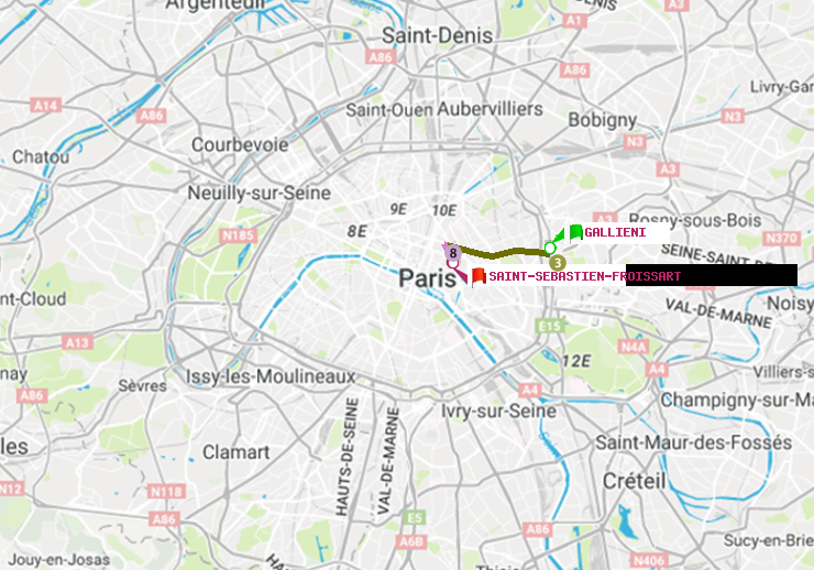 plan itinéraire ratp de Gallieni (Parc de Bagnolet) à Saint-Sébastien-Froissart