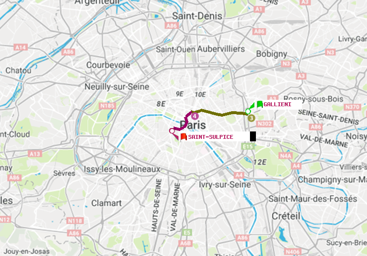 plan itinéraire ratp de Gallieni (Parc de Bagnolet) à Saint-Sulpice
