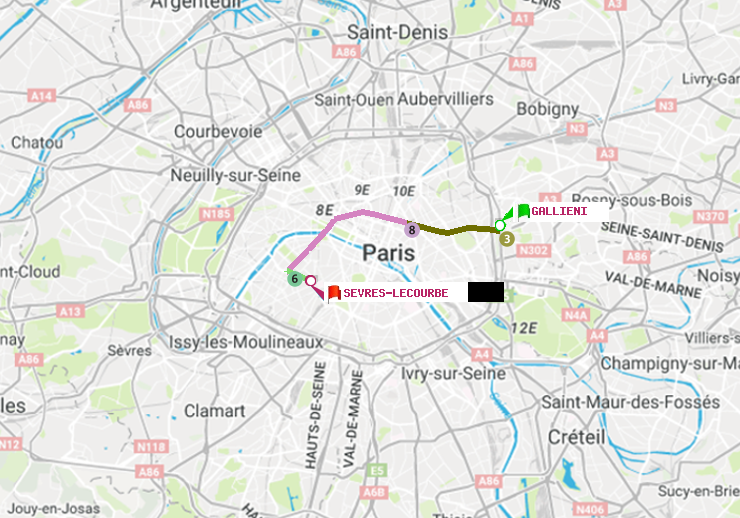 plan itinéraire ratp de Gallieni (Parc de Bagnolet) à Sèvres-Lecourbe