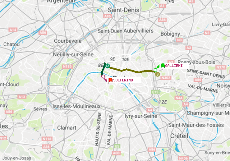 plan itinéraire ratp de Gallieni (Parc de Bagnolet) à Solférino