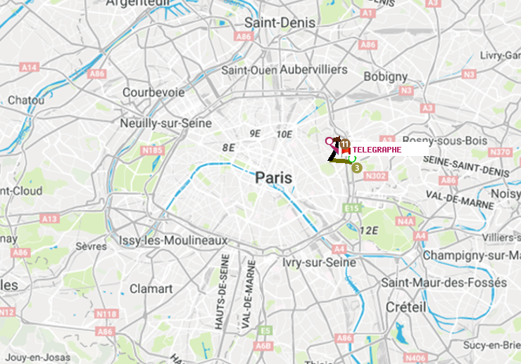 plan itinéraire ratp de Gallieni (Parc de Bagnolet) à Telegraphe