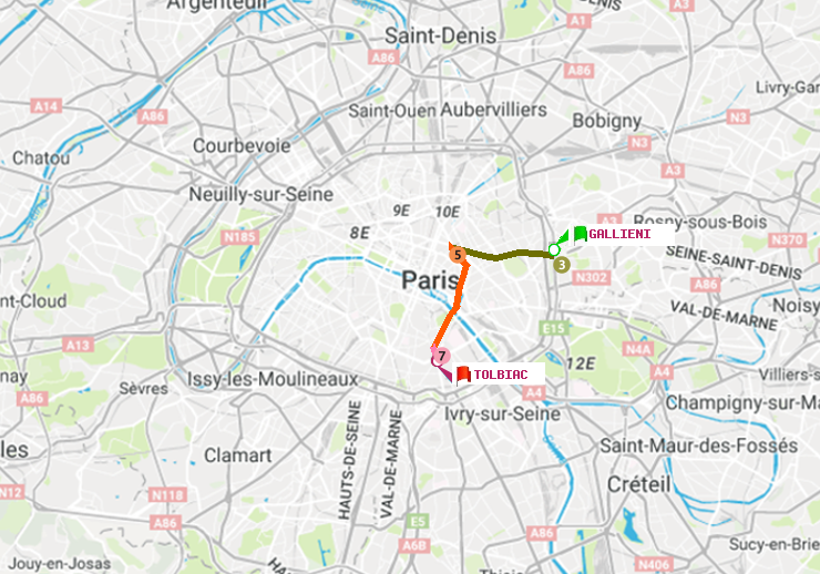 plan itinéraire ratp de Gallieni (Parc de Bagnolet) à Tolbiac