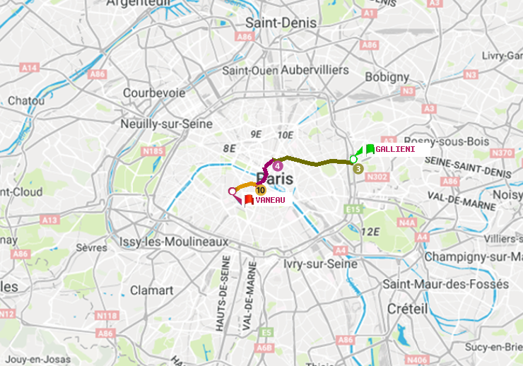 plan itinéraire ratp de Gallieni (Parc de Bagnolet) à Vaneau