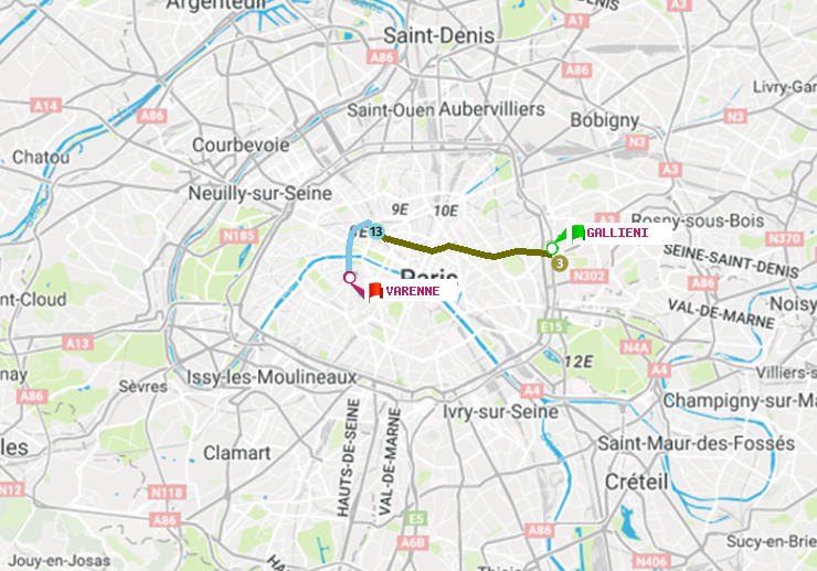 plan itinéraire ratp de Gallieni (Parc de Bagnolet) à Varenne