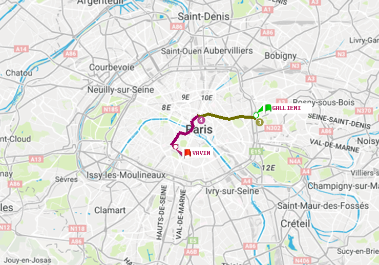 plan itinéraire ratp de Gallieni (Parc de Bagnolet) à Vavin