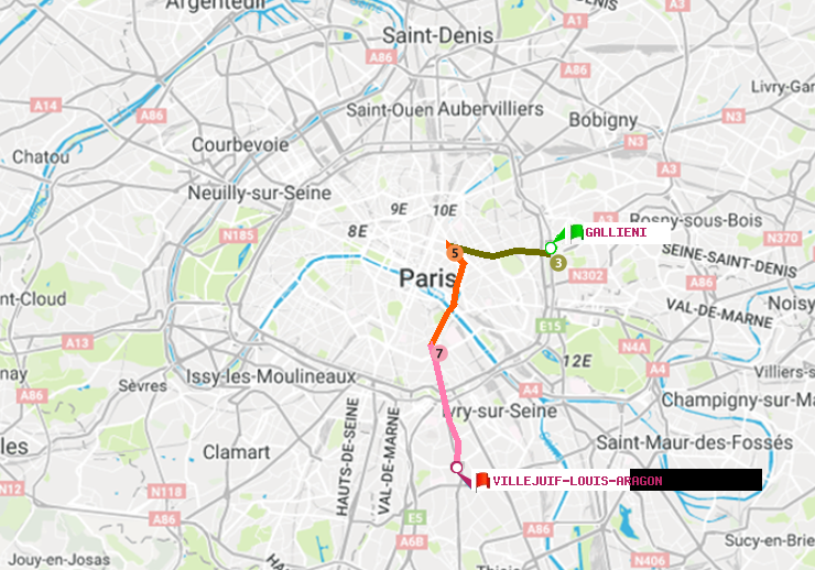 plan itinéraire ratp de Gallieni (Parc de Bagnolet) à Villejuif-Louis Aragon
