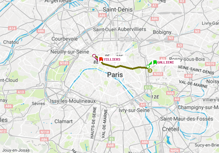 plan itinéraire ratp de Gallieni (Parc de Bagnolet) à Villiers