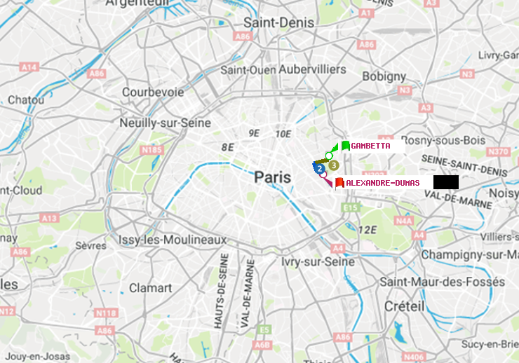 plan itinéraire ratp de Gambetta à Alexandre-Dumas