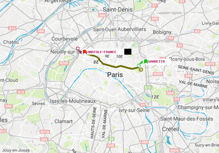 plan itinéraire ratp de Gambetta à Anatole-France