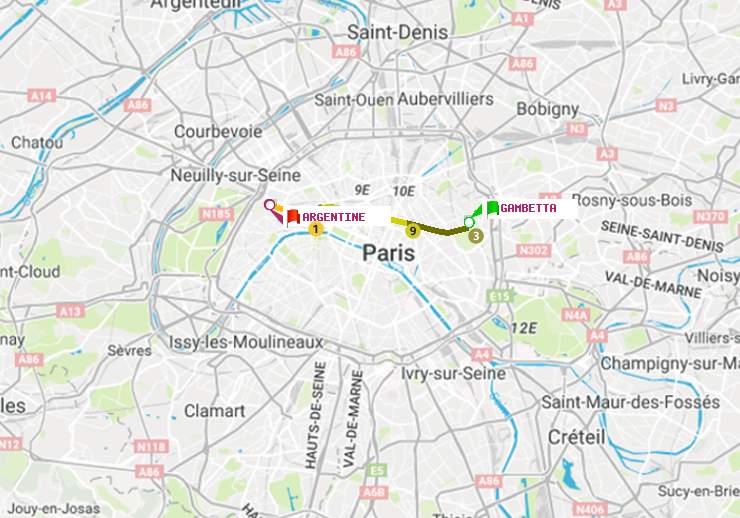 plan itinéraire ratp de Gambetta à Argentine