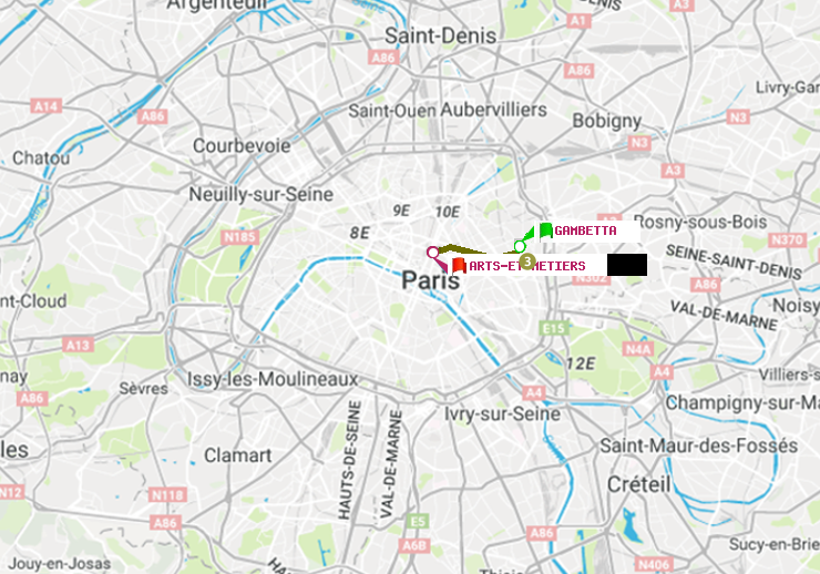 plan itinéraire ratp de Gambetta à Arts-et-Métiers