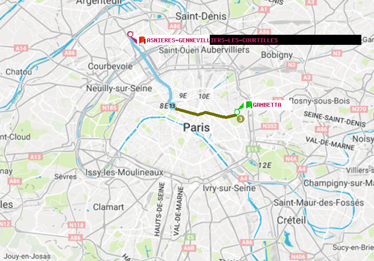plan itinéraire ratp de Gambetta à Asnieres-Gennevilliers Les Courtilles