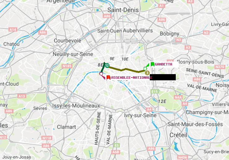 plan itinéraire ratp de Gambetta à Assemblée Nationale