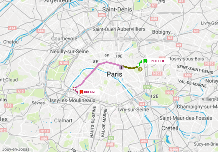 plan itinéraire ratp de Gambetta à Balard