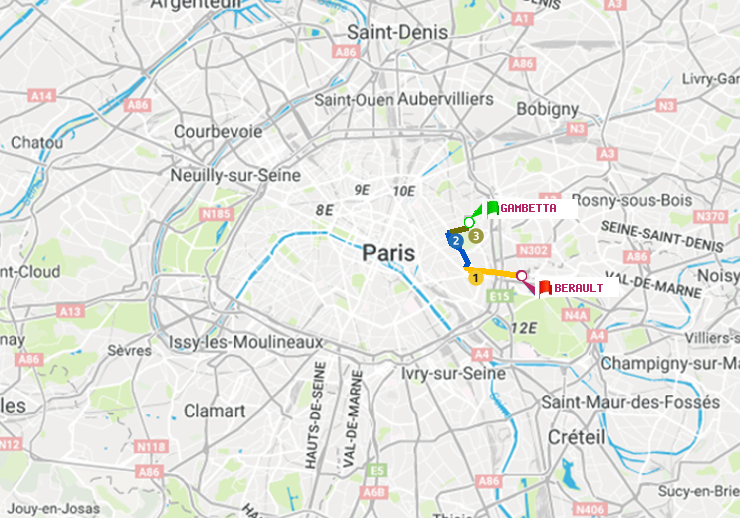 plan itinéraire ratp de Gambetta à Bérault