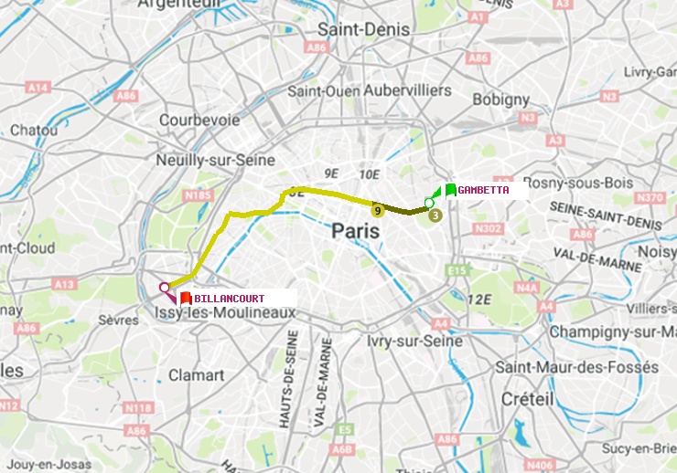 plan itinéraire ratp de Gambetta à Billancourt