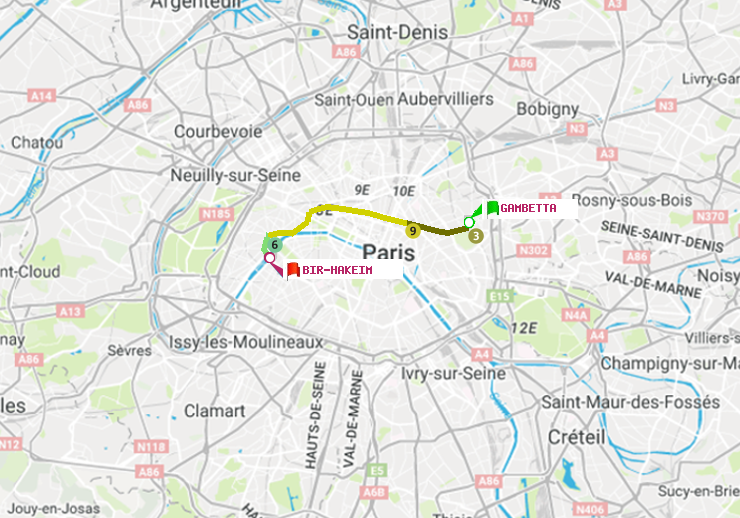plan itinéraire ratp de Gambetta à Bir-Hakeim (Grenelle)
