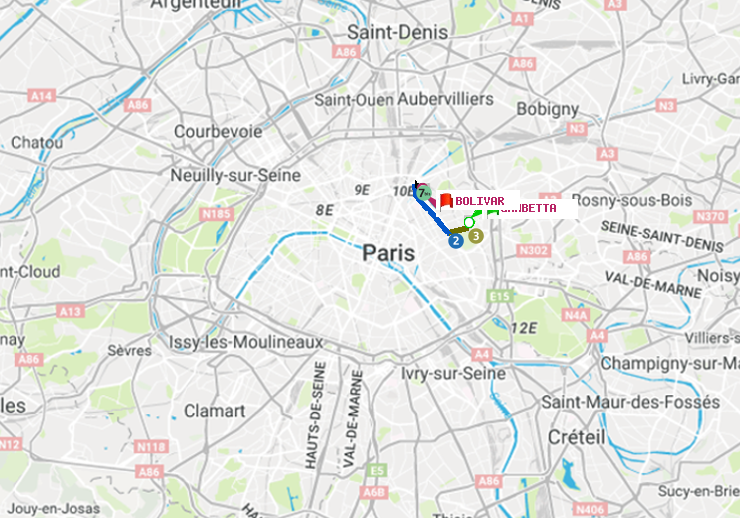 plan itinéraire ratp de Gambetta à Bolivar