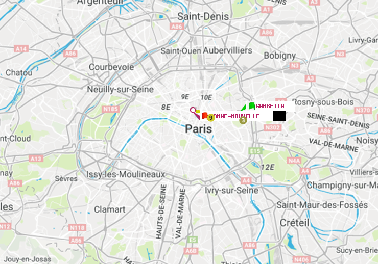 plan itinéraire ratp de Gambetta à Bonne Nouvelle