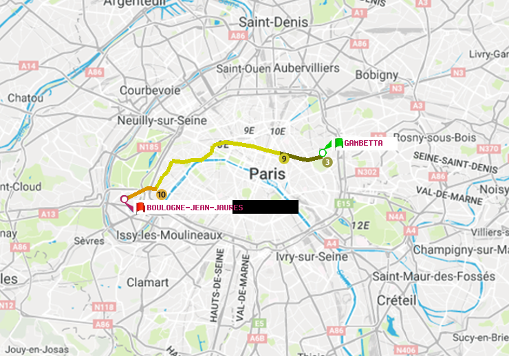 plan itinéraire ratp de Gambetta à Boulogne-Jean-Jaurès