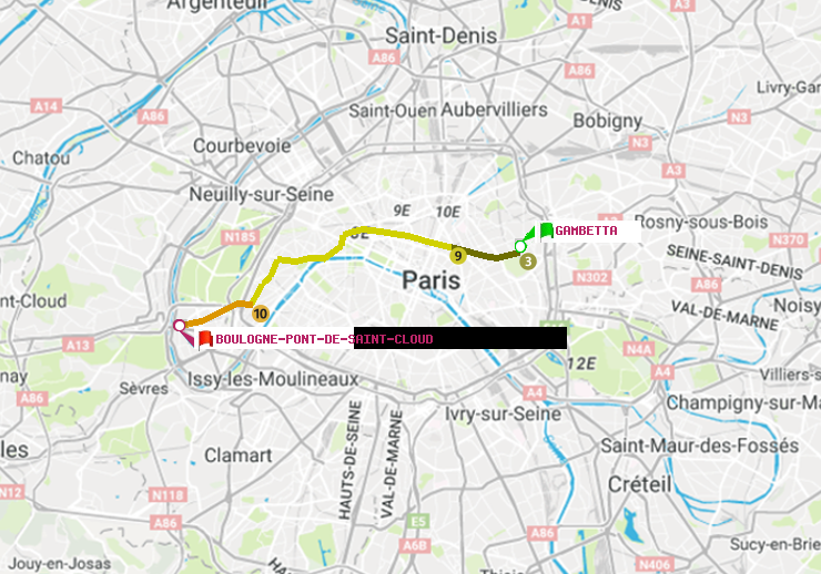 plan itinéraire ratp de Gambetta à Boulogne Pont de Saint-Cloud