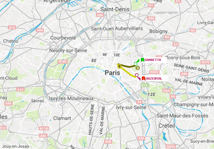 plan itinéraire ratp de Gambetta à Buzenval