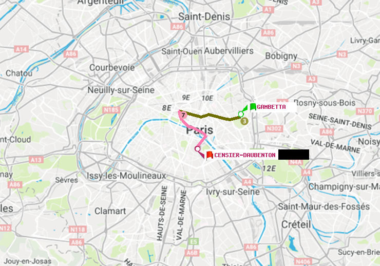 plan itinéraire ratp de Gambetta à Censier-Daubenton