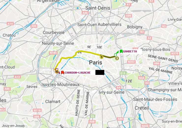 plan itinéraire ratp de Gambetta à Chardon-Lagache