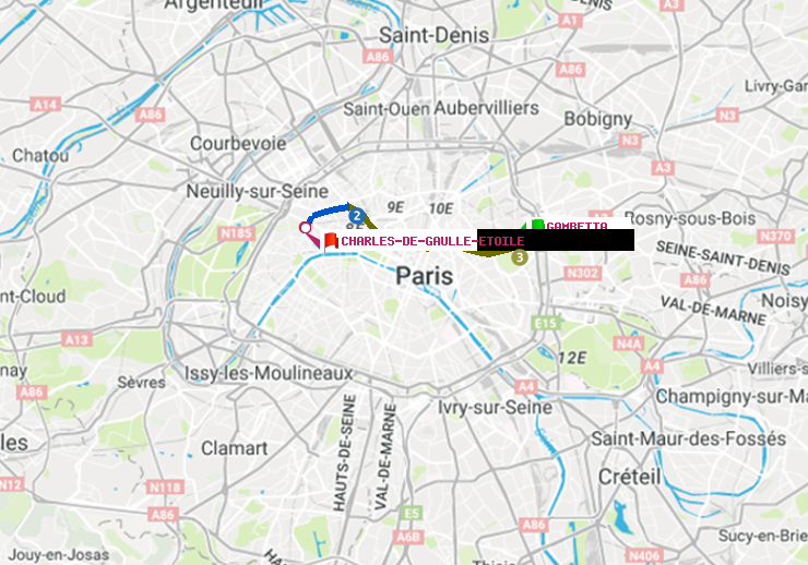 plan itinéraire ratp de Gambetta à Charles de Gaulle-Etoile
