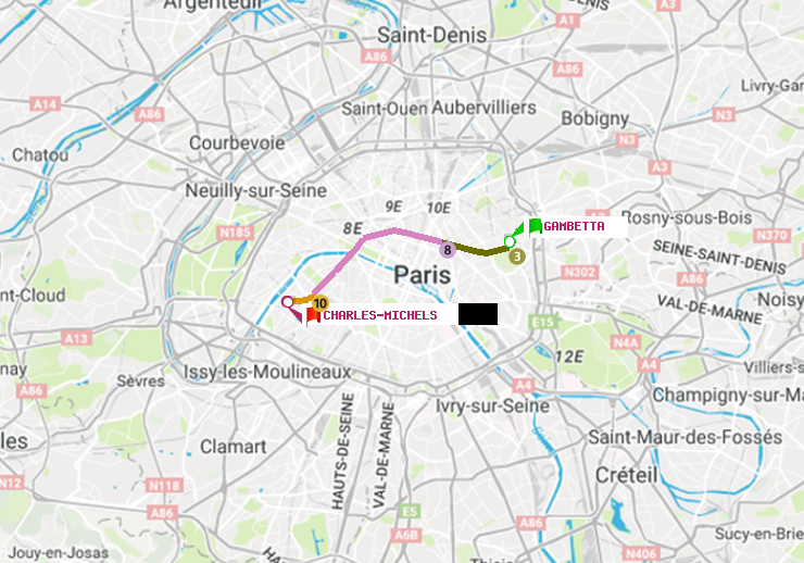 plan itinéraire ratp de Gambetta à Charles Michels