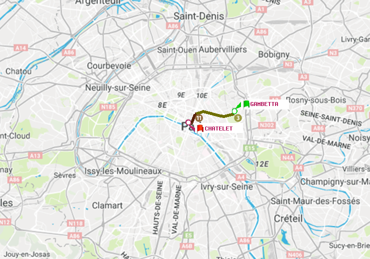 plan itinéraire ratp de Gambetta à Châtelet