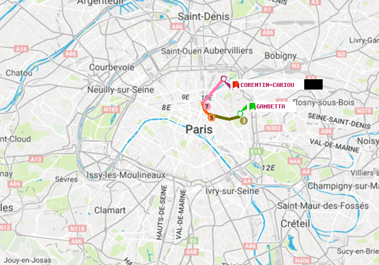 plan itinéraire ratp de Gambetta à Corentin-Cariou