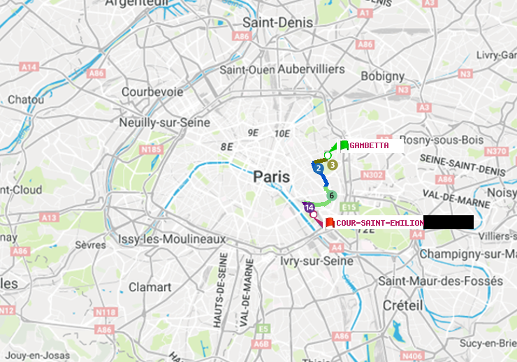 plan itinéraire ratp de Gambetta à Cour Saint-Emilion