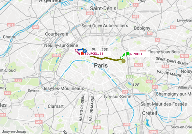 plan itinéraire ratp de Gambetta à Courcelles