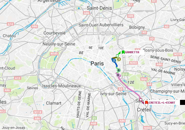 plan itinéraire ratp de Gambetta à Créteil-L