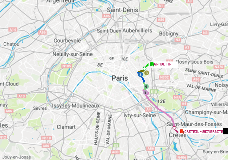 plan itinéraire ratp de Gambetta à Créteil-Université